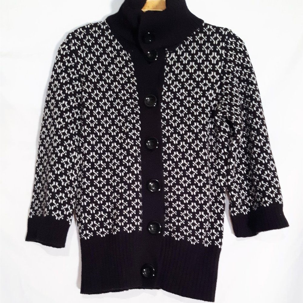 Turtle Neck Sweater Top Small Black White Button Down